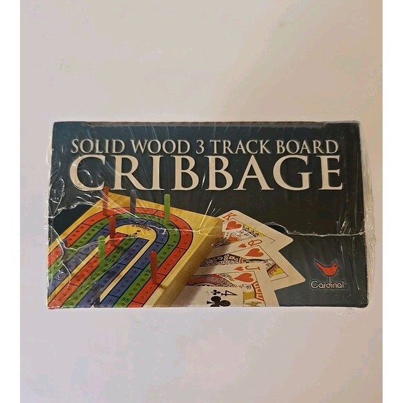 Cardinal Solid Wood 3 Track Board CRIBBAGE New Sealed Box Old Stock - Picture 4 of 5